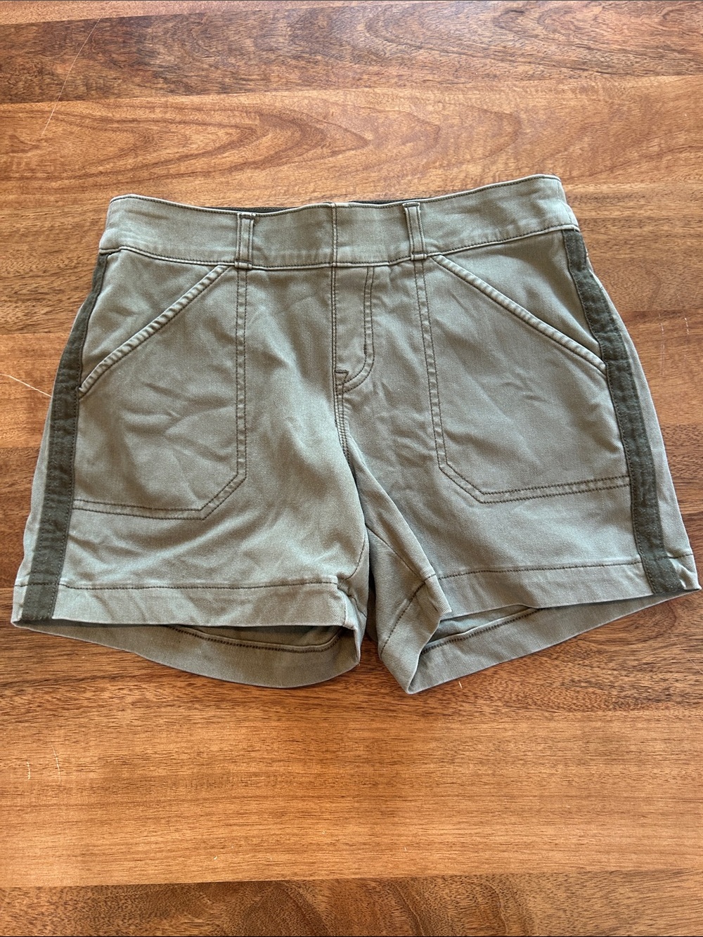 SPANX Olive High-Waist Utility Shorts with Side Trim